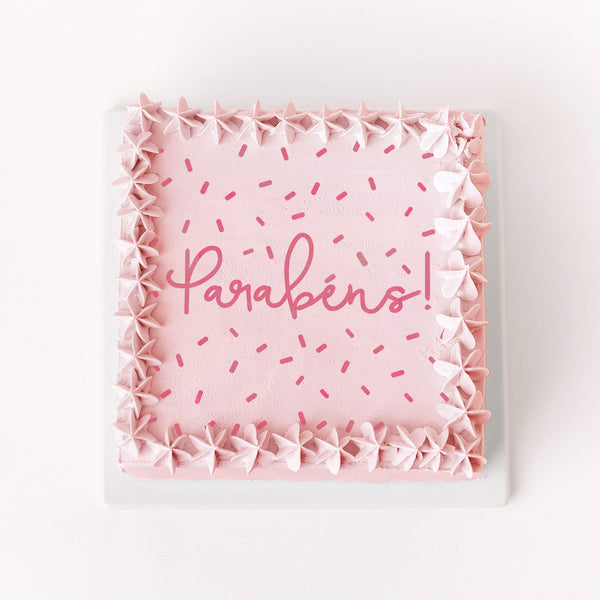 Bolo rosa "Parabéns"